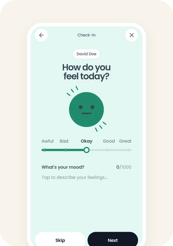 The check-in screen asking how you feel today